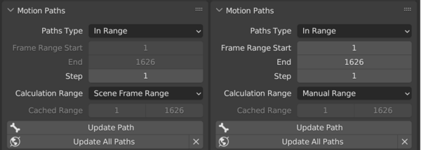Motion Paths frame range options